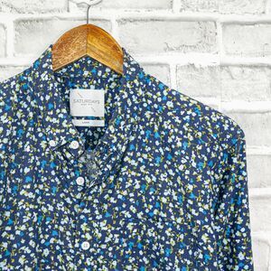 SATURDAYS Surf NYC Blue Floral Print Button up Shirt Cotton Size Large